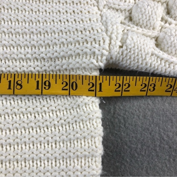 Elodie Womens Chunky Knit Puffy Sleeve White Crew Neck Winter Sweater - Picture 11 of 11